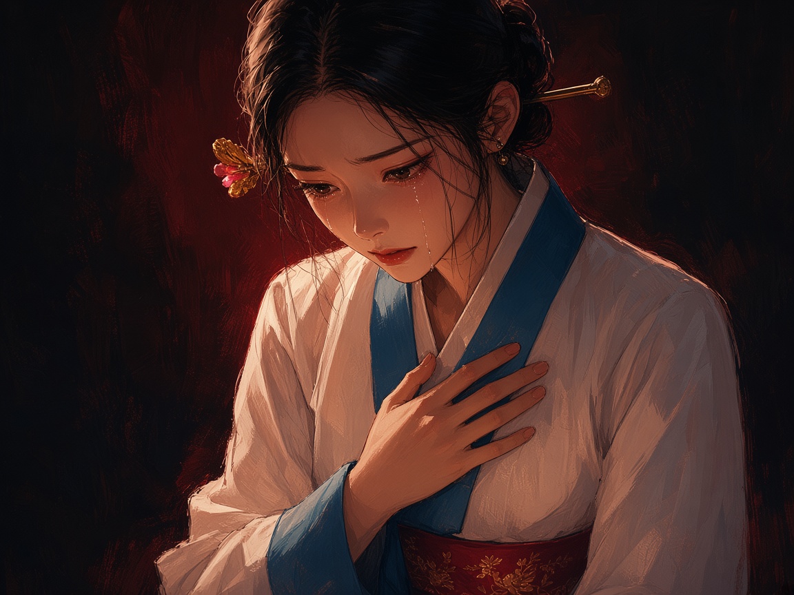 K-drama emotional close-up: Gotaso gazing with intense passionate love and longing at Pumsuk, expression of devotion, yearning, hopeless adoration