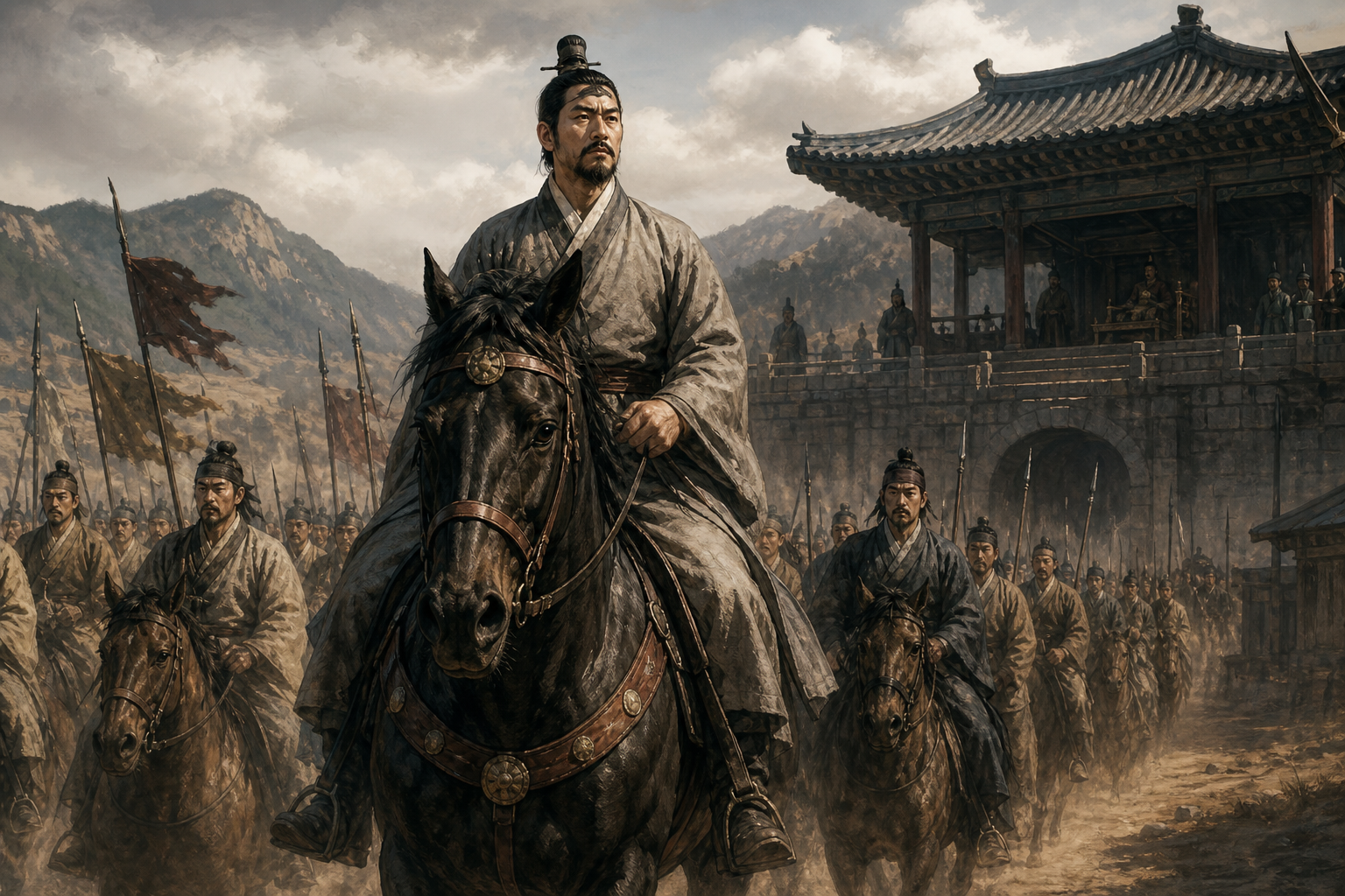 Wiman arrives with a thousand men, hair in the Joseon topknot and Joseon clothes on his back