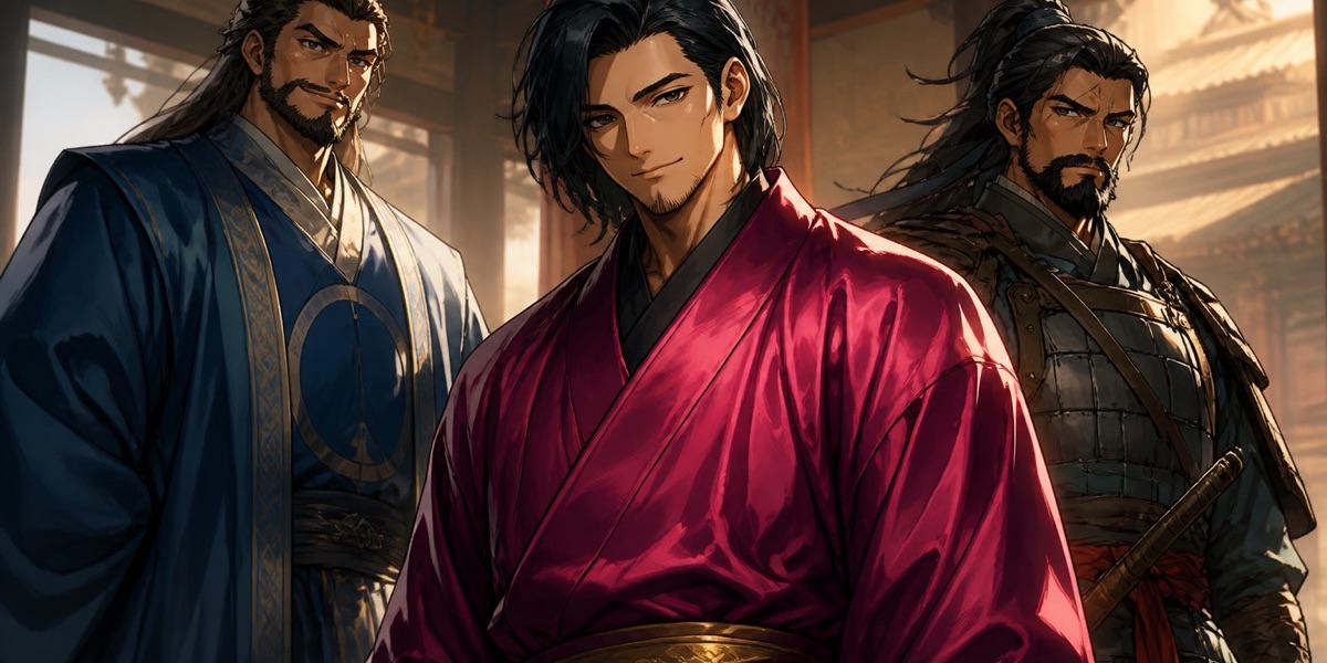 Silla court silk in the story, seven years before Chunchu brings Tang robes home. His magenta is his own colour in the book, not a rank colour from the 520 law.