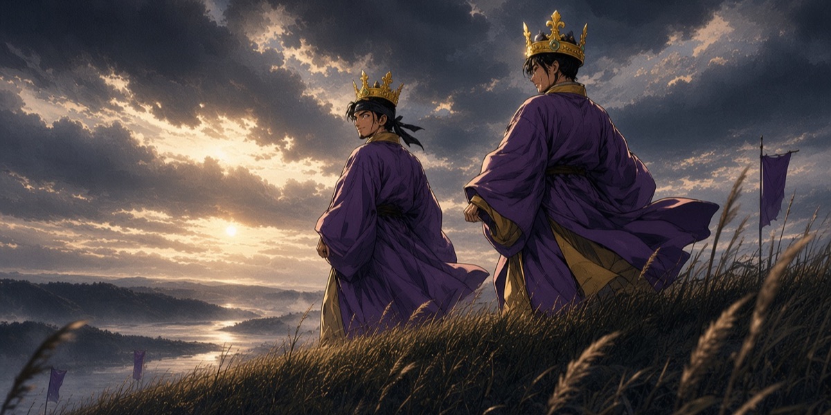 The kings of Gaya as the story crowns them: a gold band with plant-shaped uprights, after the crown attributed to Goryeong and the gilt-bronze crowns in this section, rather than the trees and antlers of Silla.