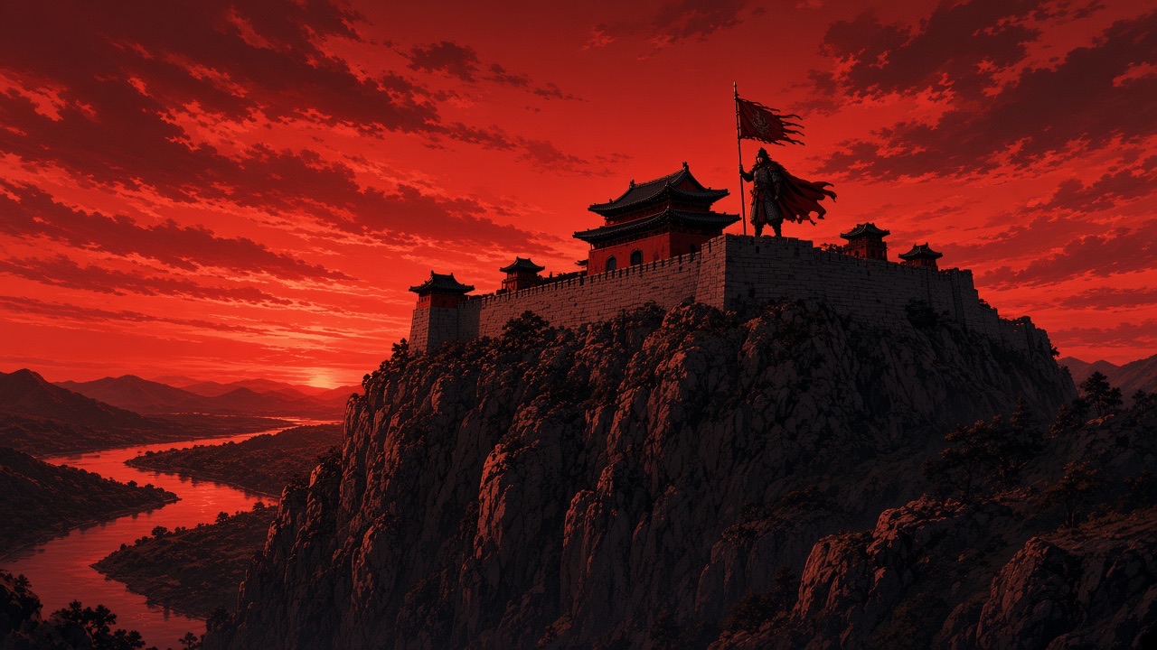Ansi on its cliff at red sunset