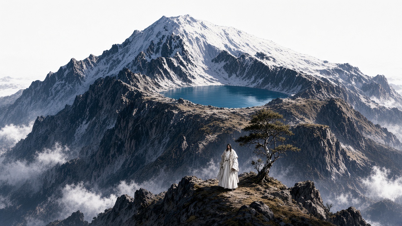 The snow peak with its crater lake