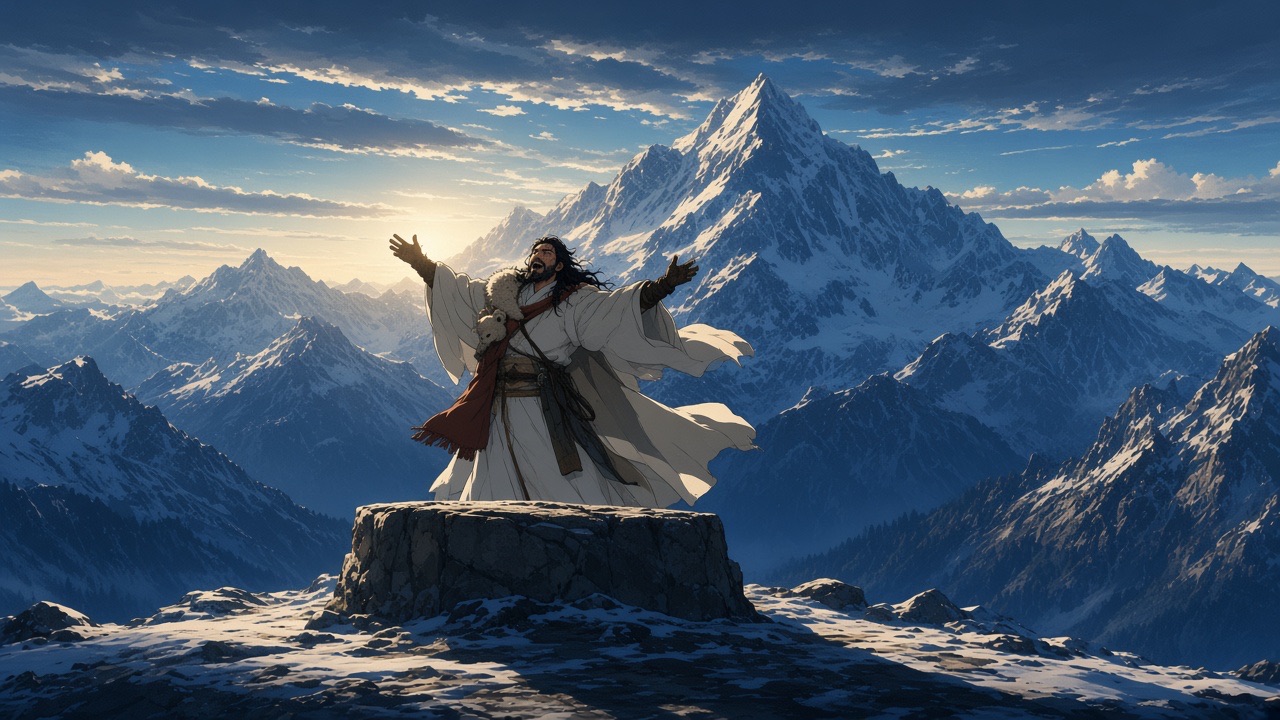 Hwanung on a rock among the peaks