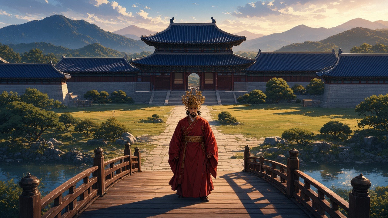 Euija crosses the bridge toward the palace