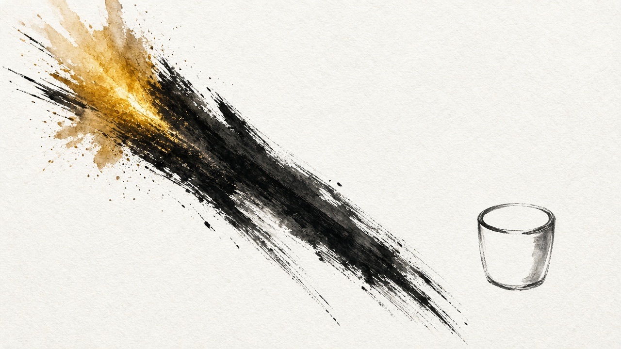 Story of Euija's anger: a cup sits undrunk, drawn as one small open ink ring on the right.