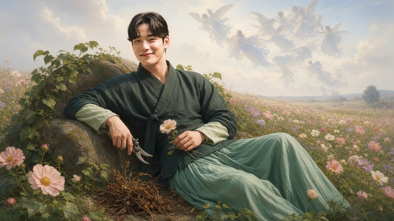 Hallakgungi lying in the flower field