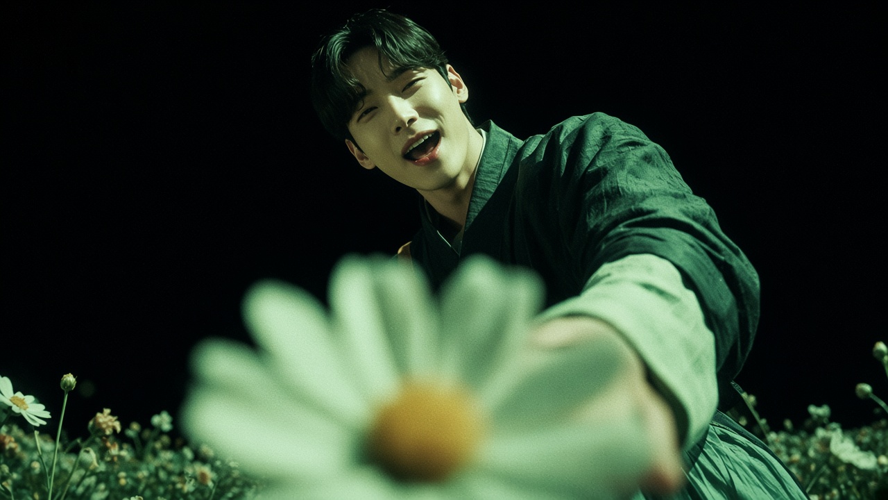 Hallakgungi’s open soft singing mouth and a huge cropped flower disc in bokeh.