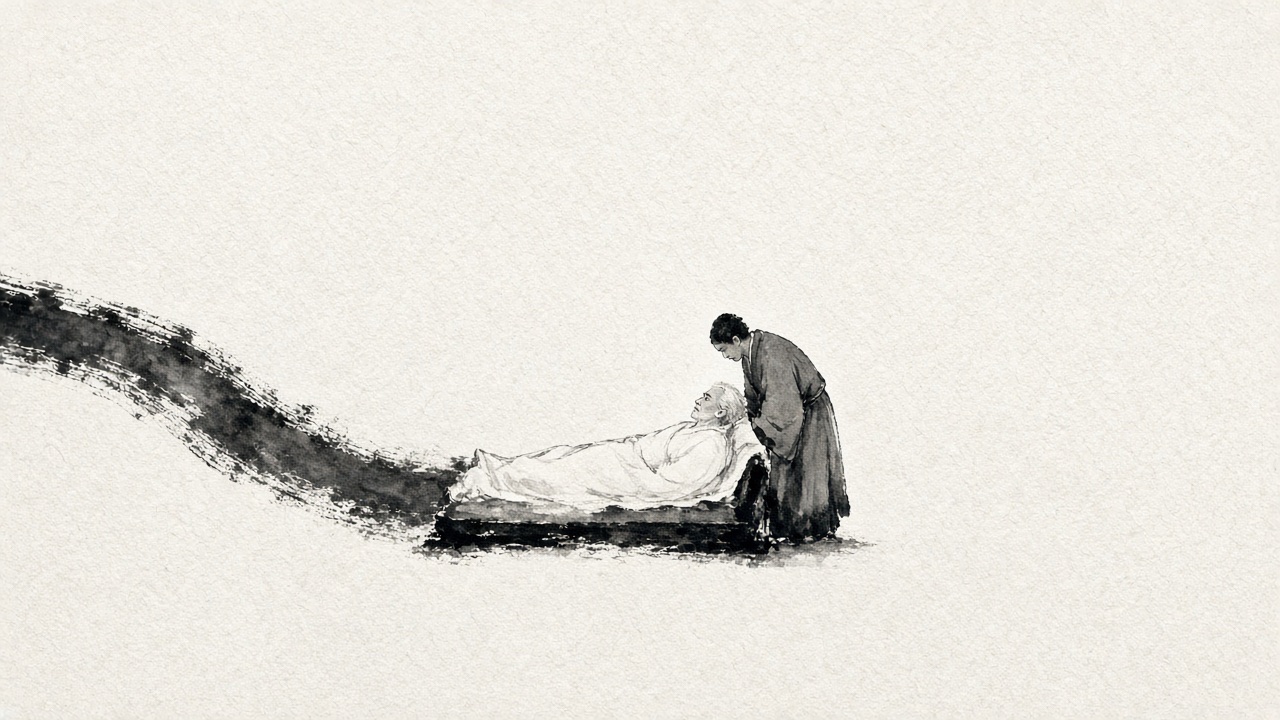 A single ink road runs from the left and STOPS dead at a low bed.