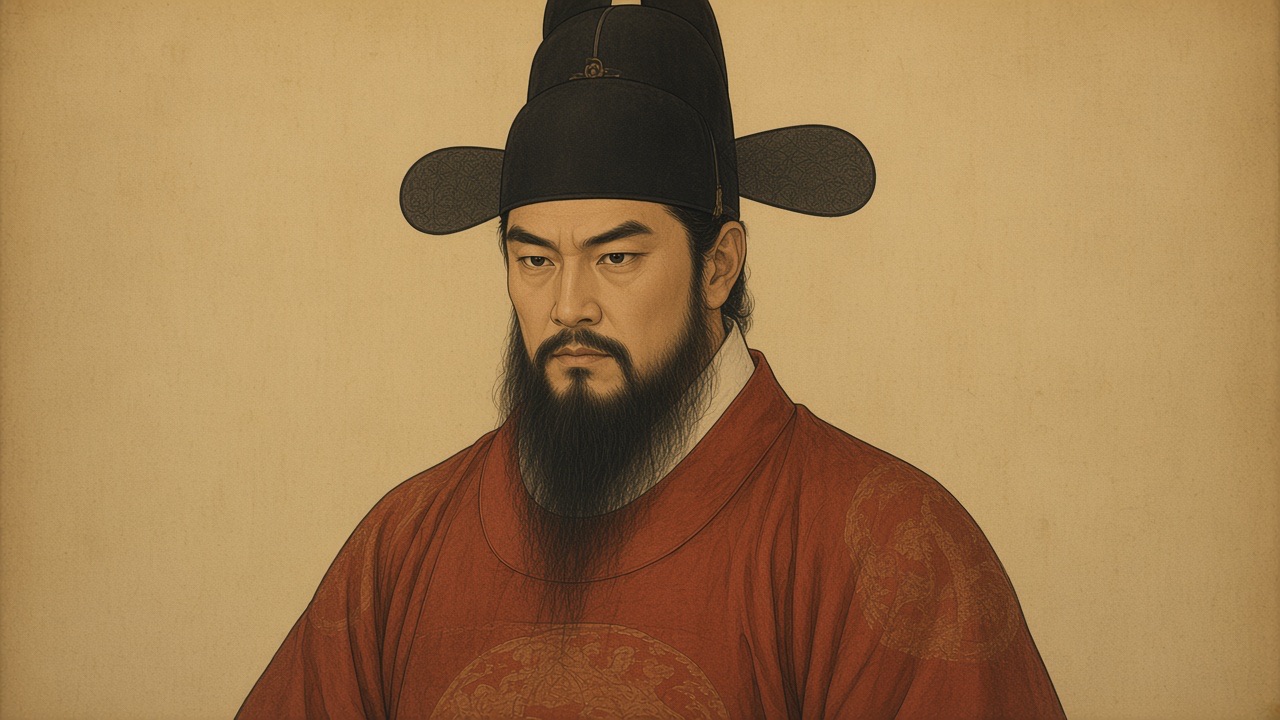 FACE still matches the attached Yeon Gesomun portrait: Korean features, dark eyes, portrait nose, not a European general.