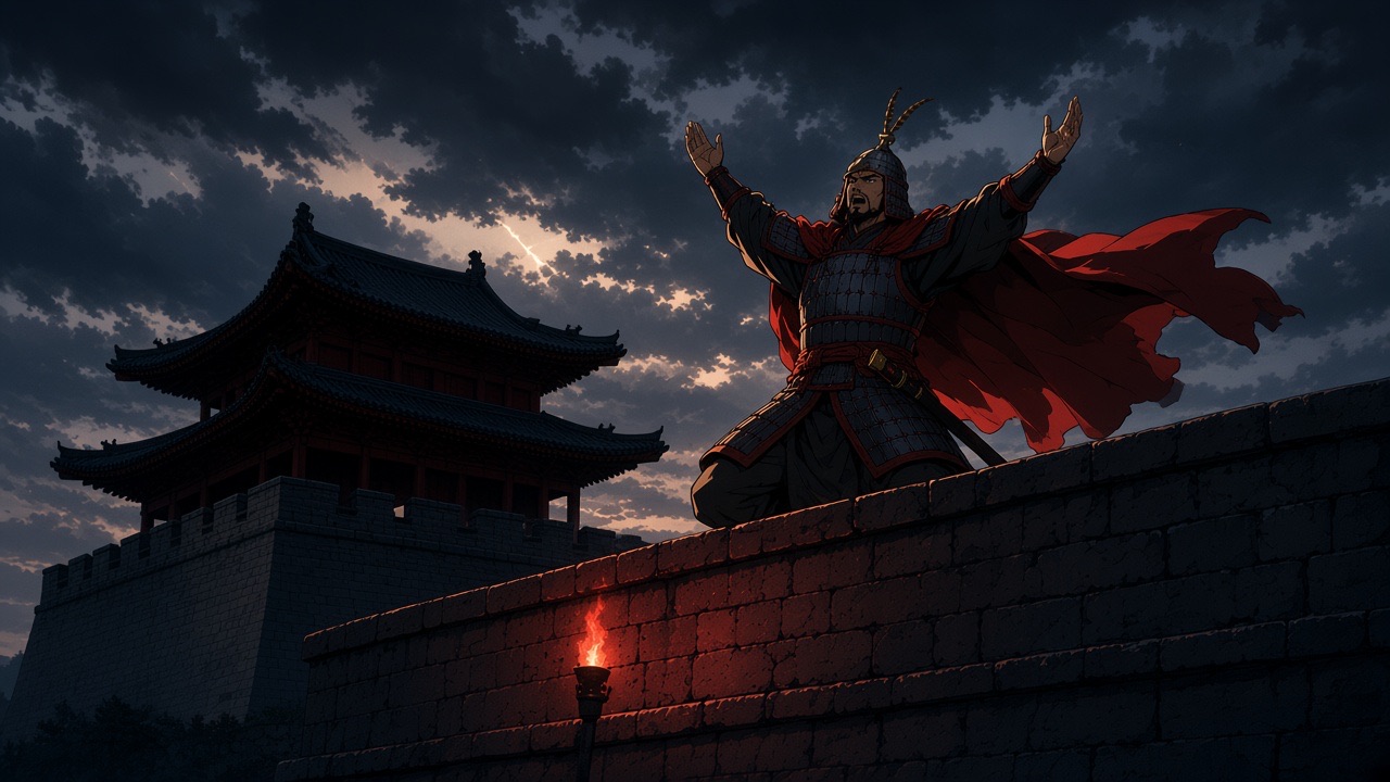 Gesomun on the north wall of Pyongyang, arms flung wide