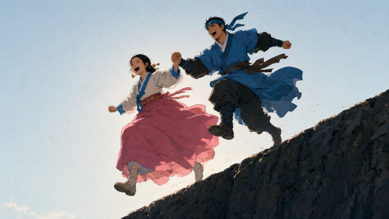 Gotaso and Pumsuk leap off the wall together