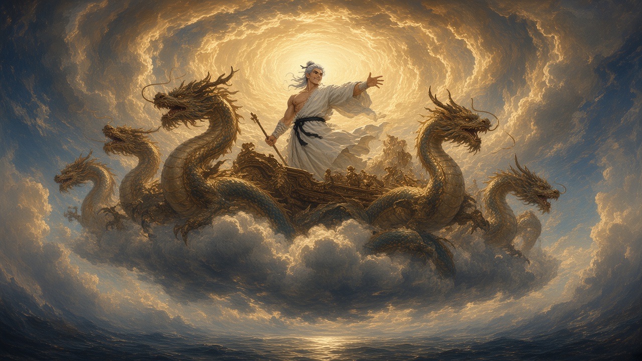 Haemosu’s five-dragon chariot in the clouds