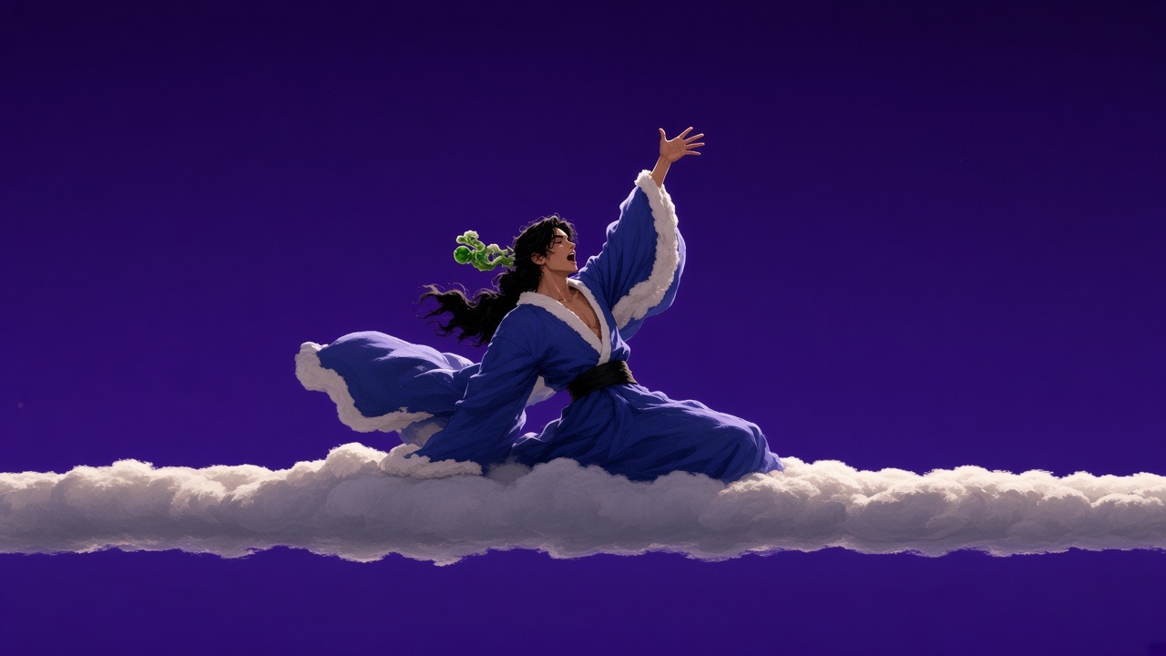 a single long ridge of sculpted cloud cutting the frame as a hard white horizon over a flat deep-violet void.