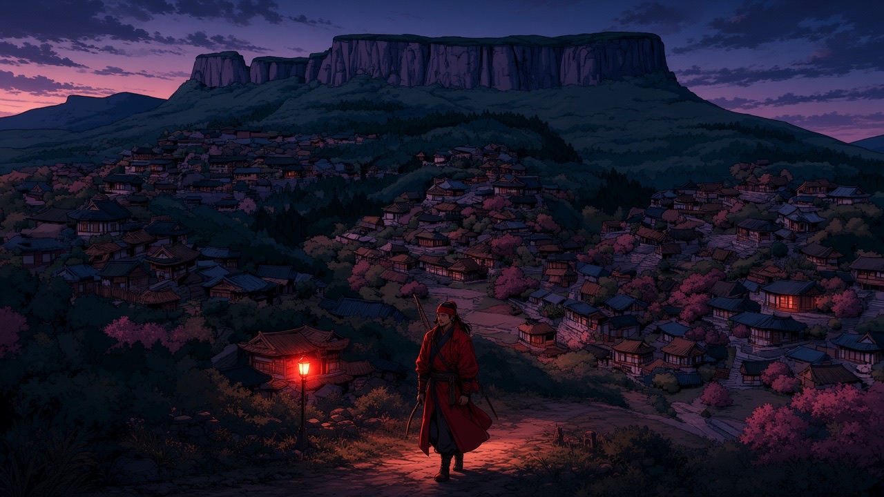 Jumong walks toward the settlement at night