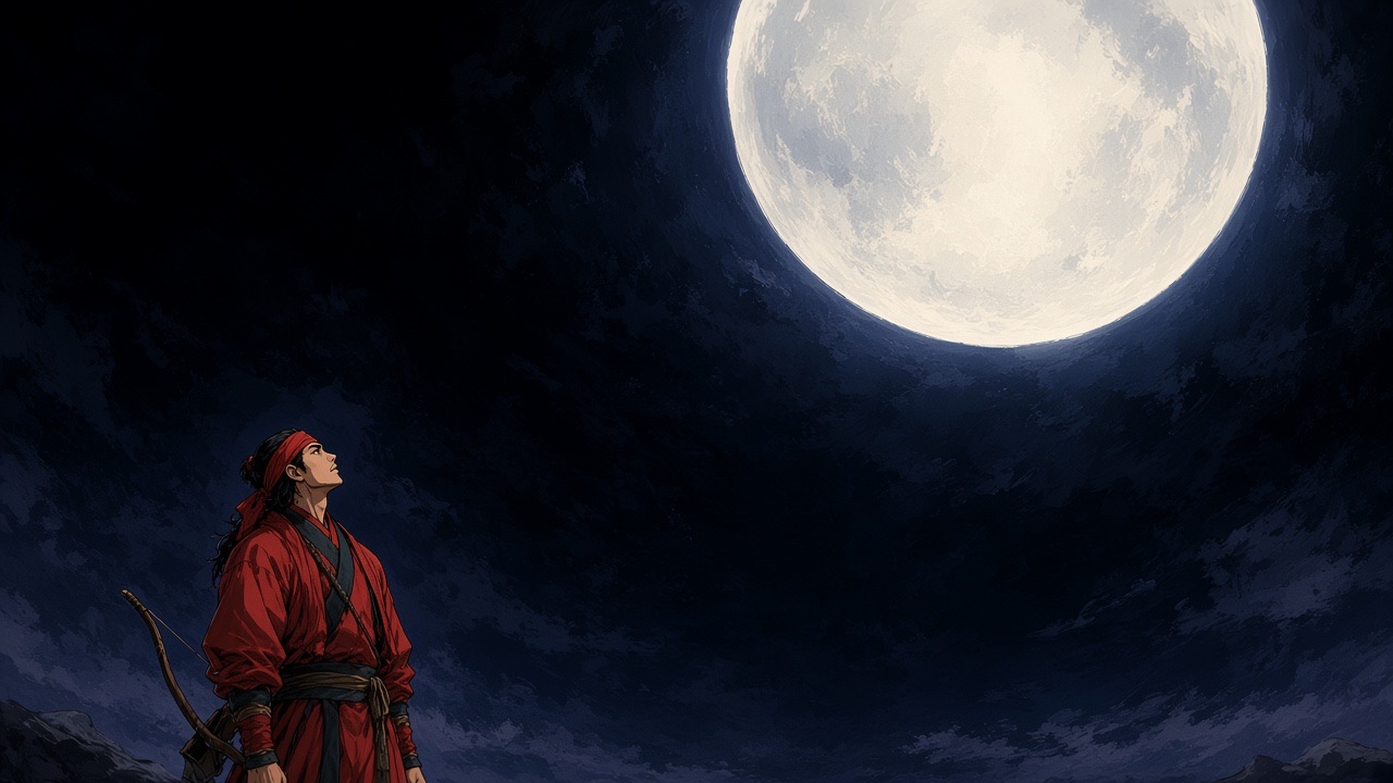 The top two-thirds is an empty pale moon and dark sky.