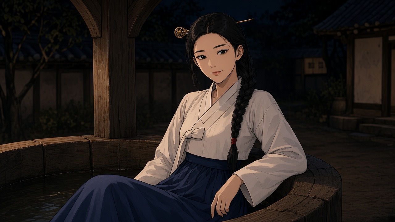 Sosuno sitting on the well rim