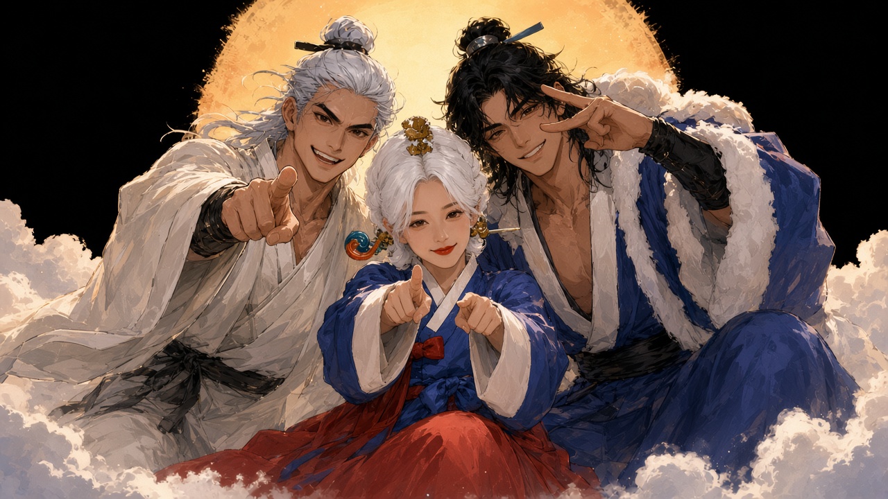Three siblings messing around for a picture.