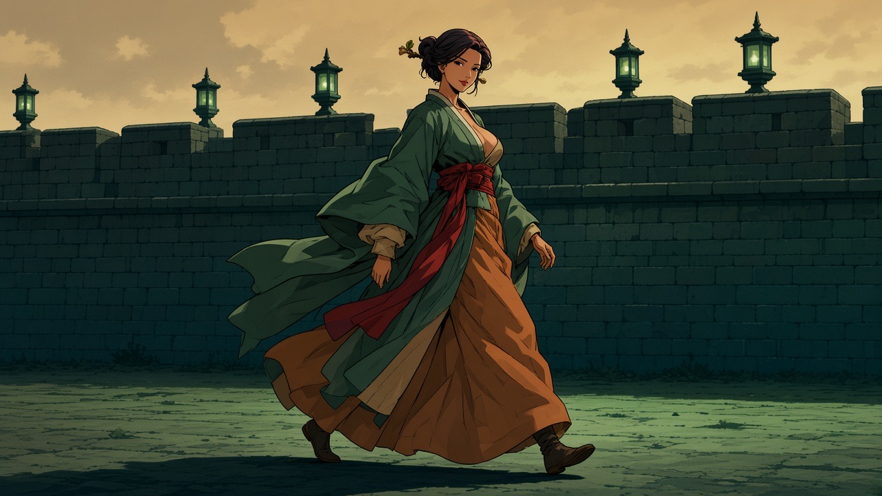 Maehwa walking the wall at dusk