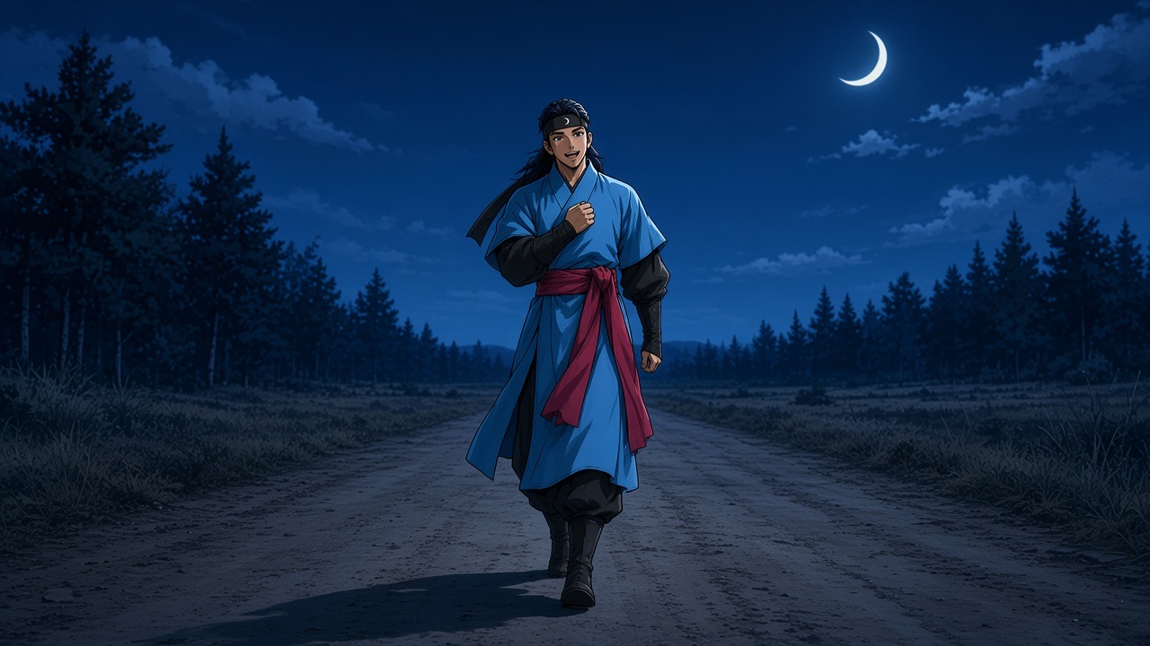 Sadaham on a moonlit road