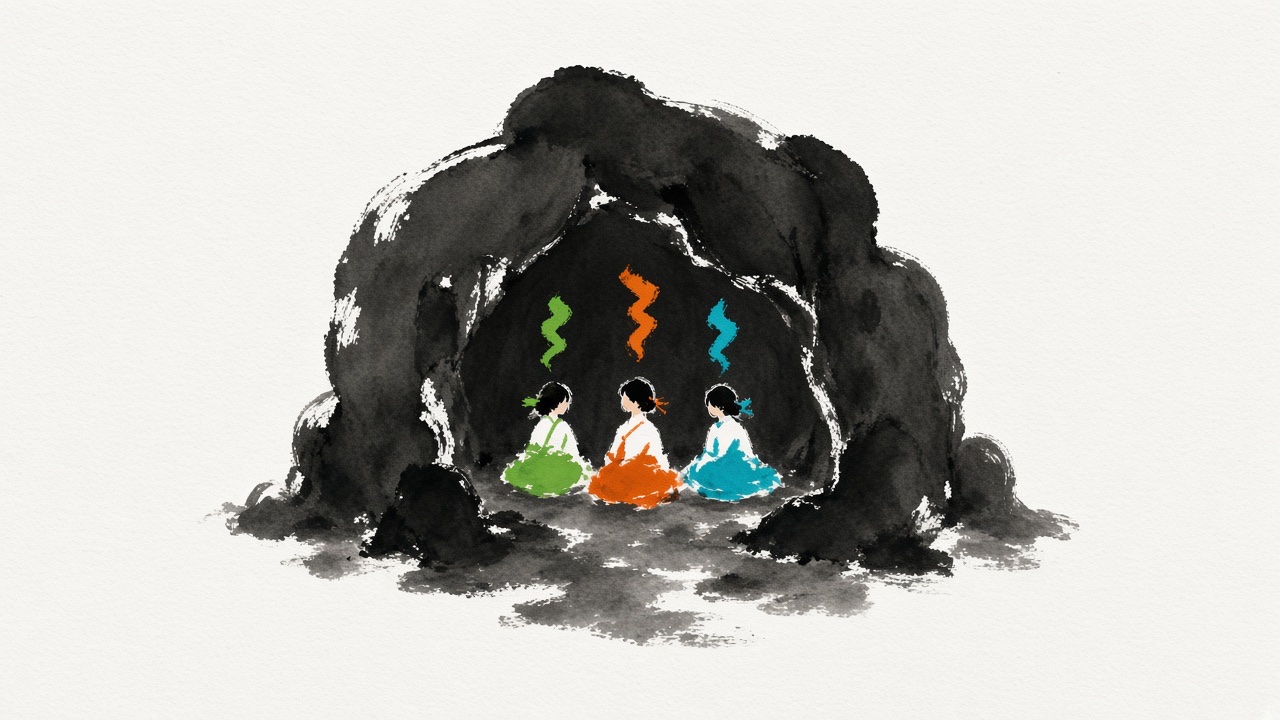 a cave mouth as one wet black mass.