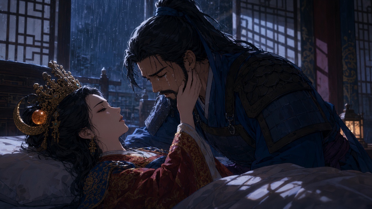 Yushin cradles Sunduk’s face at the bedside