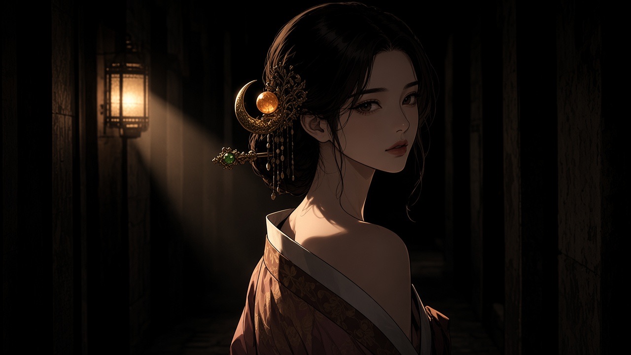 Dukman by a lamp in the dark corridor