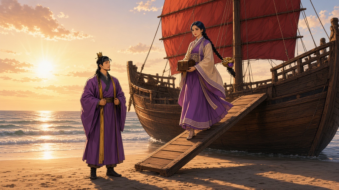 Heo Hwang-ok steps down from the red-sailed ship