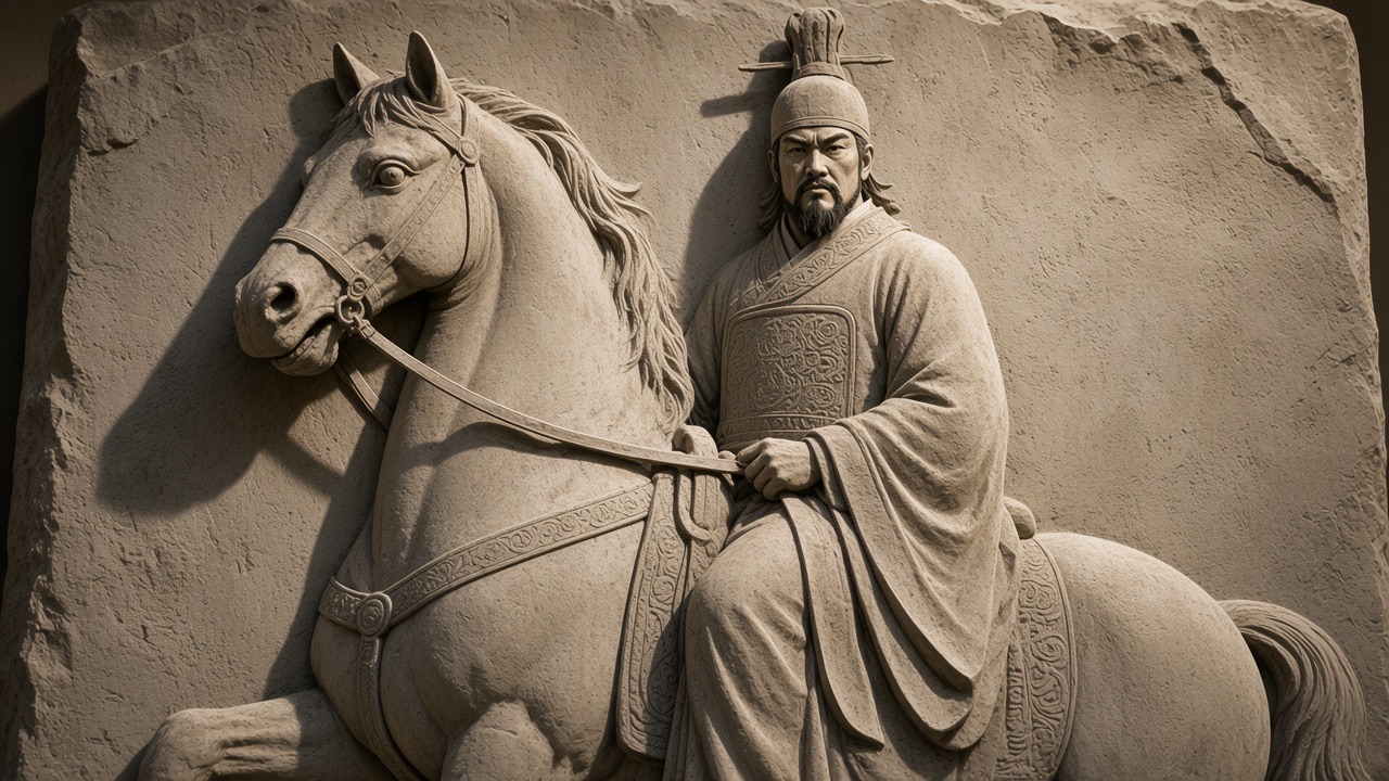 Relief: a horse with a man standing at its chest