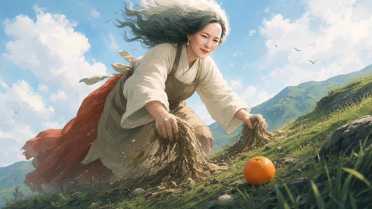 Seolmundae gathers earth on the green hillside