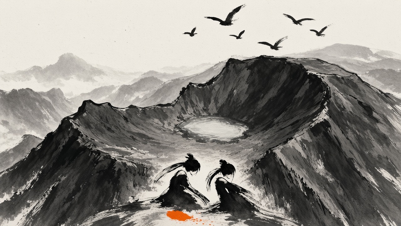 Birds over the crater