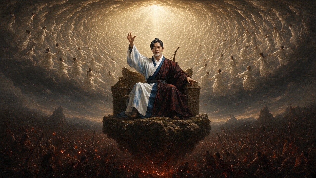 A god enthroned in a cavern of light