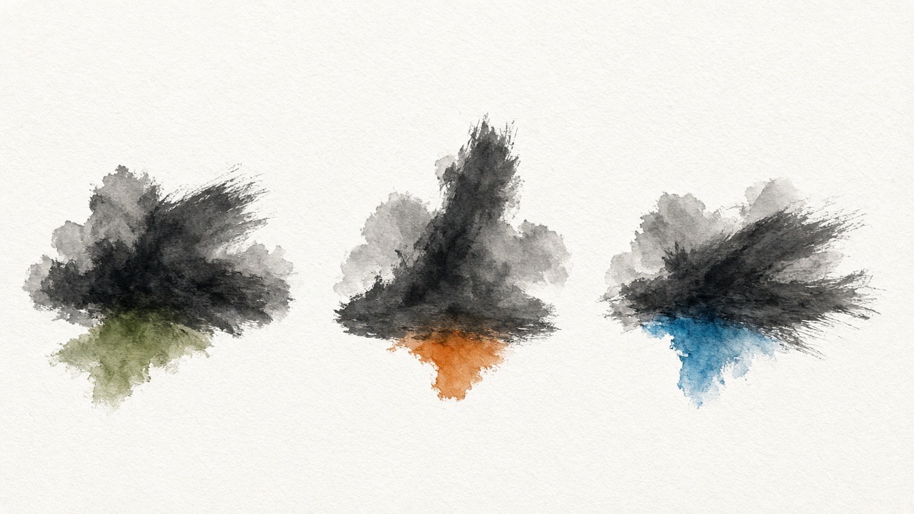 Three separate brush strokes spaced across the sheet.