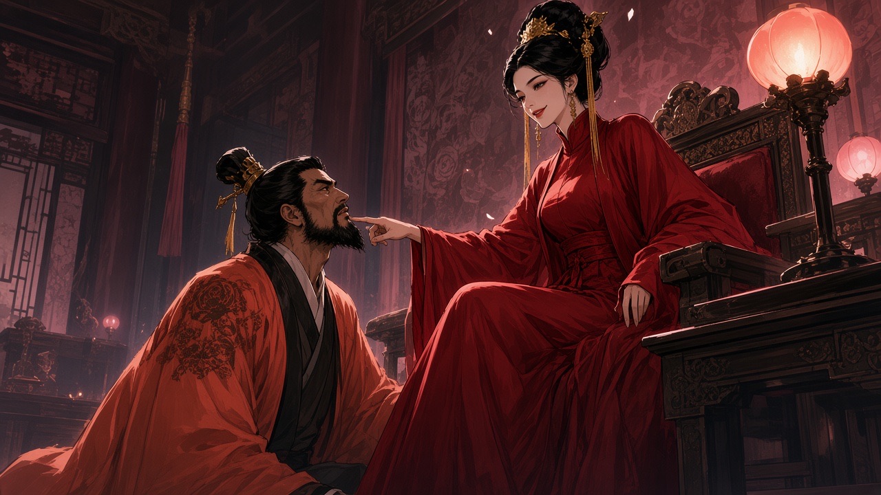 Wu Zetian leans over the emperor