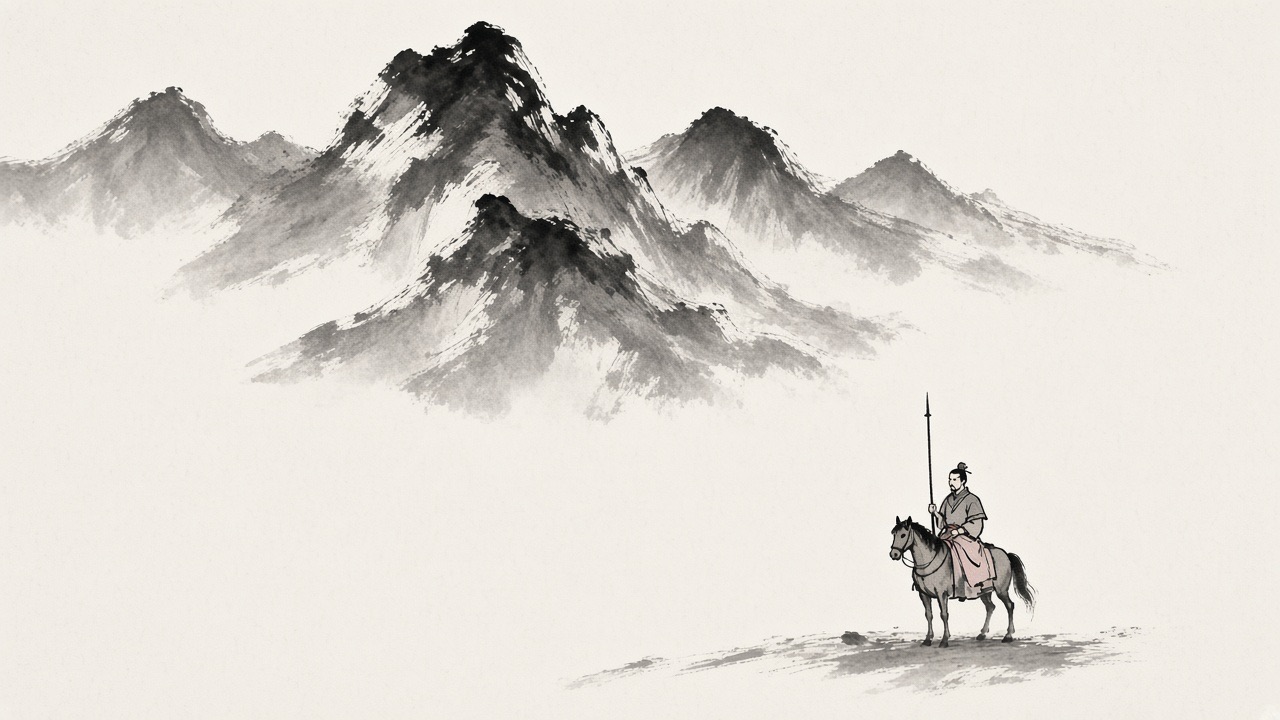 Song-dynasty style ink landscape, real brush on bare paper.