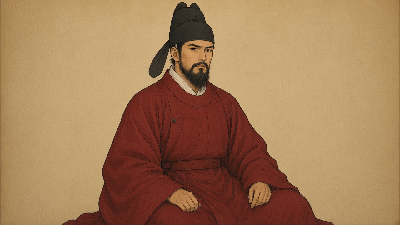 FACE matches the attached Yushin portrait: Korean features, dark eyes, portrait nose and beard.