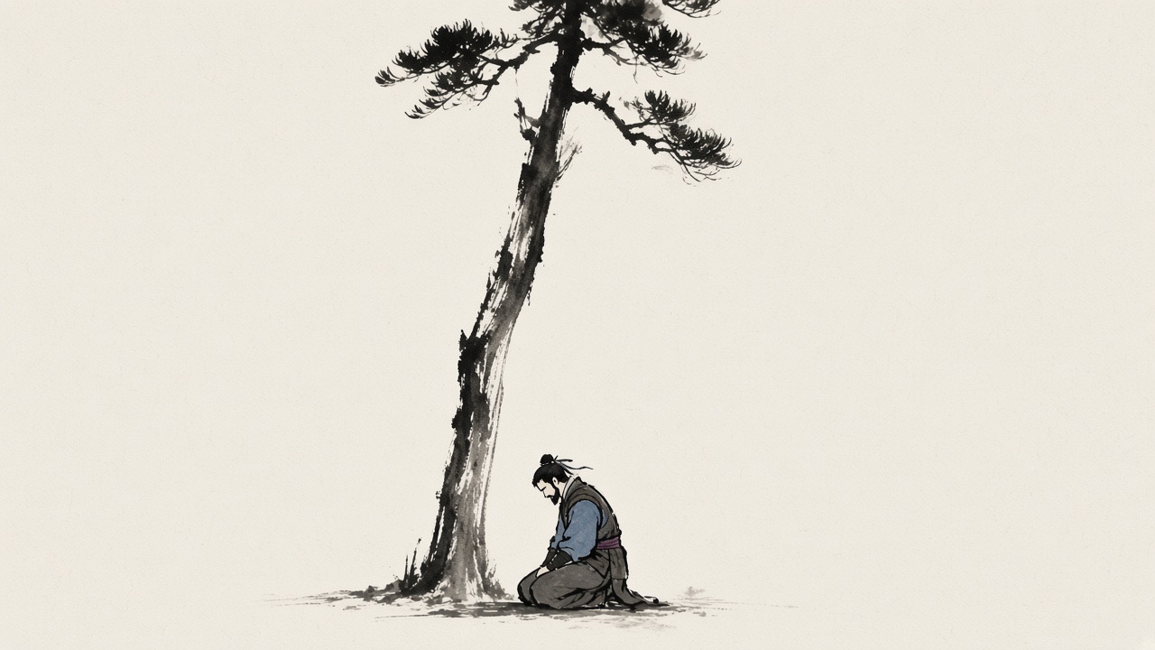 A single pine is a vertical black stroke from top to bottom.