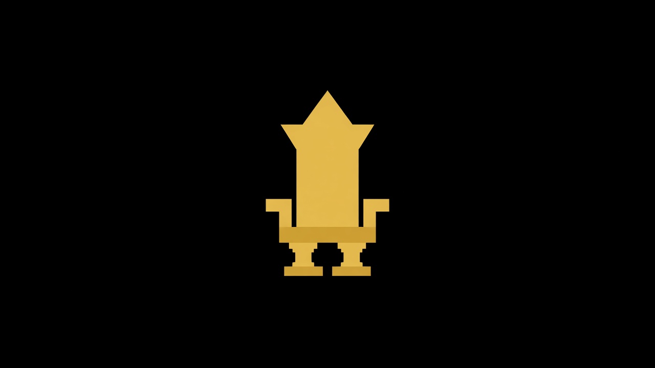Single golden throne silhouette in vast black negative space - minimal iconic symbol of Tang imperial authority
