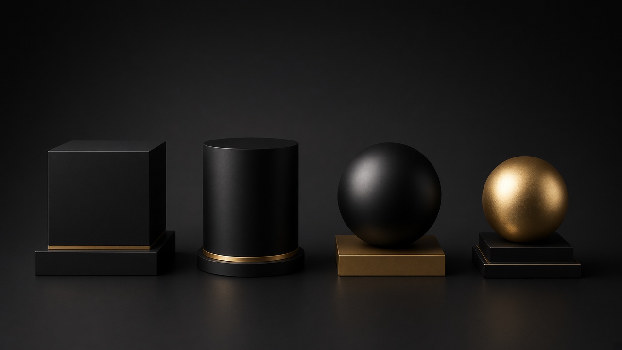 Tribute gifts as simple geometric shapes with gold accent - minimal iconic symbol of Tang dominance over vassal states
