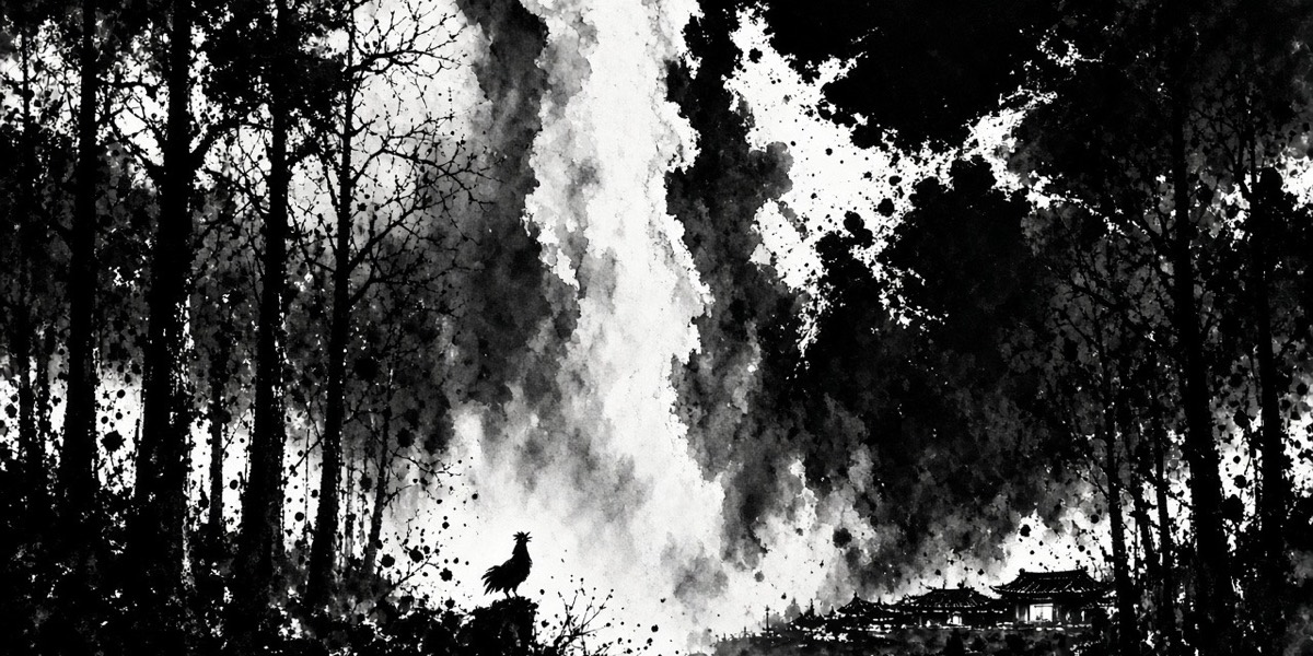 At night a band of cloud hangs into Sirim wood and a rooster crows