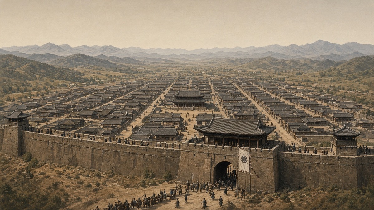 The Tang Andong Protectorate built over a Goguryeo city — real streets, walls, and a Tang yamen