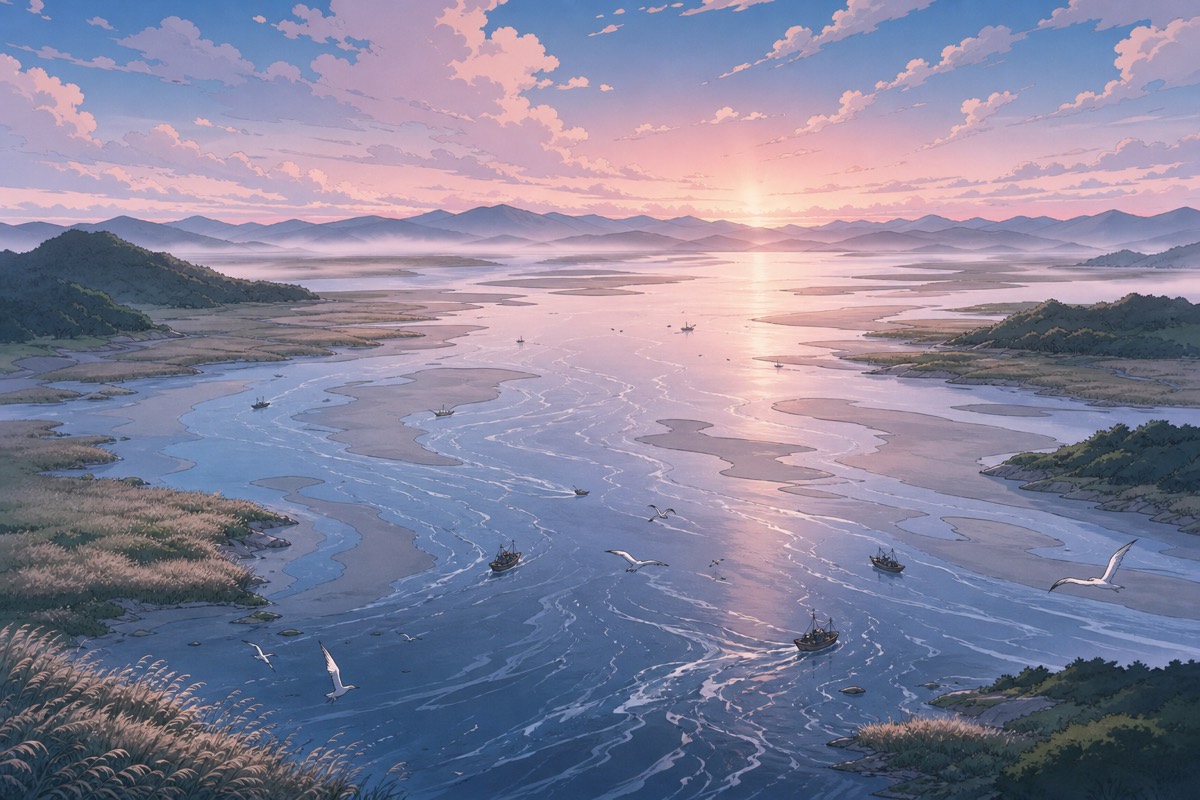 The wide mouth of the White River, where the West, Samhan and the East met in one water