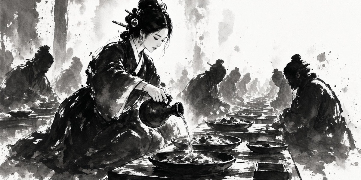 Gameunjang serves two blind beggars at her feast and their eyes open