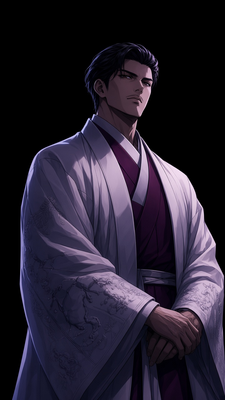 Bidam looking upward in defiance — purple night