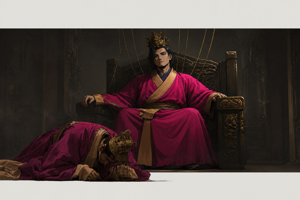 King Bojang on the Goguryeo throne voicing a demand everyone in the room knows is Yeon's