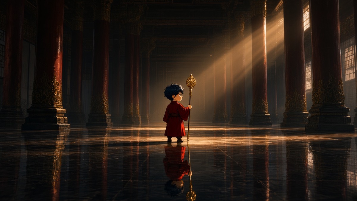 Young prince Bupmin facing vast palace courtyard - dreaming of being king for all