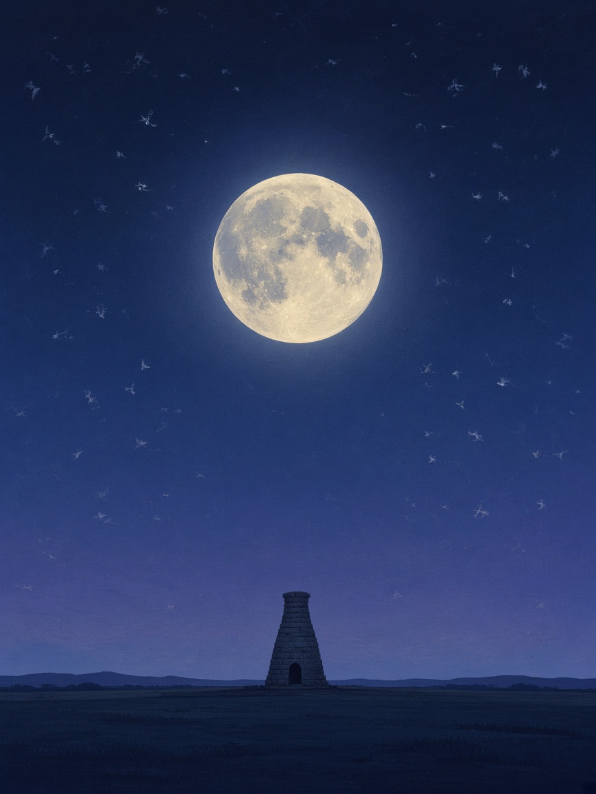 Cheomseongdae under a full moon — minimal