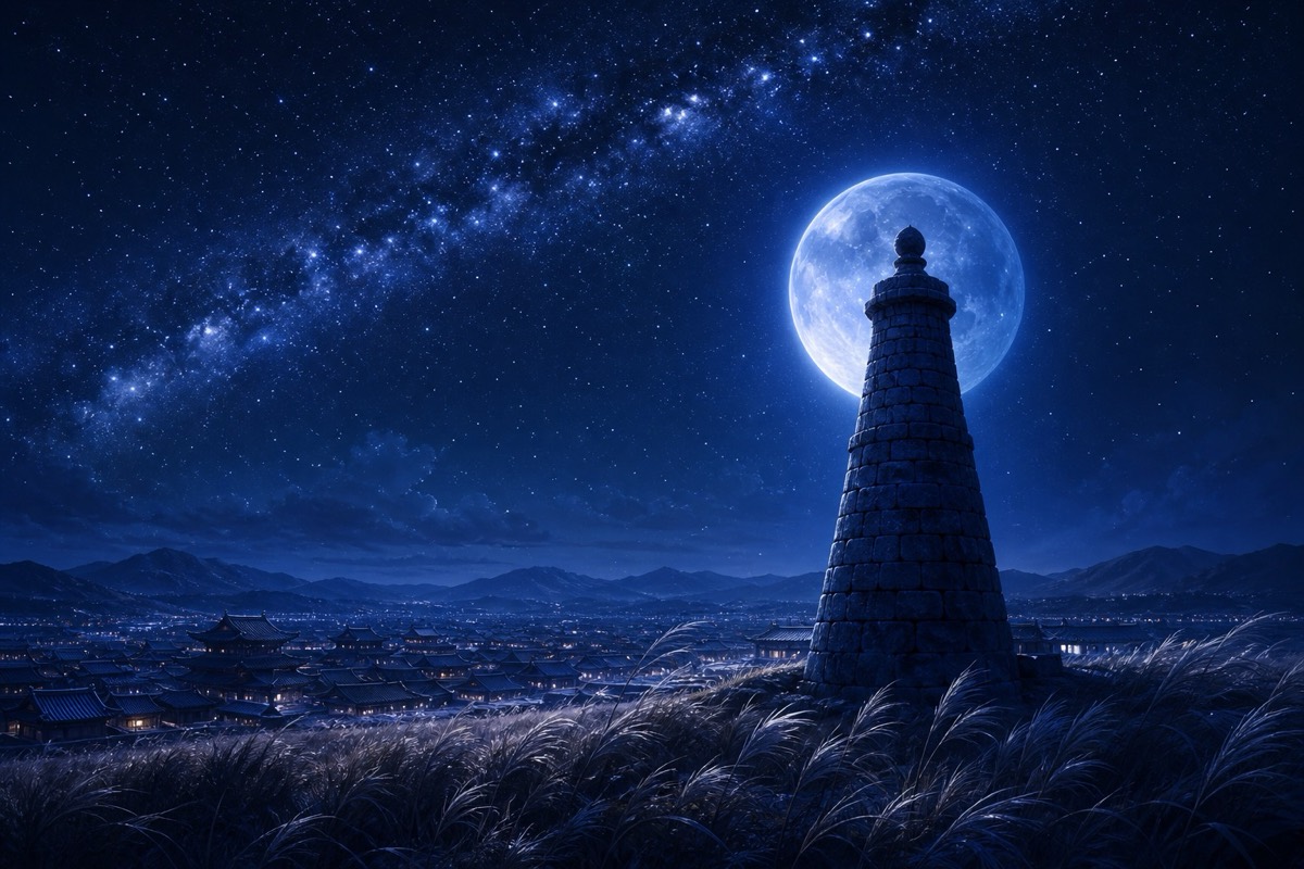 Cheomseongdae under a full moon — Surabol’s stone tower reading the sky