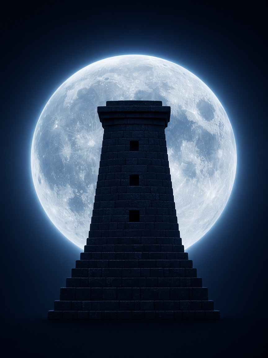 Cheomseongdae observatory tower silhouetted against a massive full moon