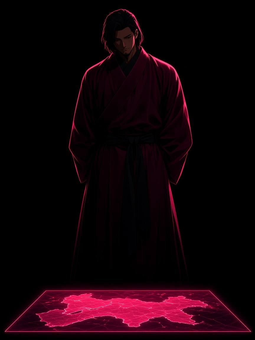 Chunchu standing in a black void over a glowing magenta map-rectangle on the floor