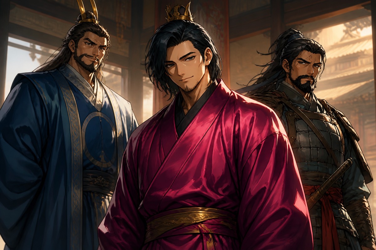 Chunchu in magenta court robes before the Surabol court, volunteering to ride north alone